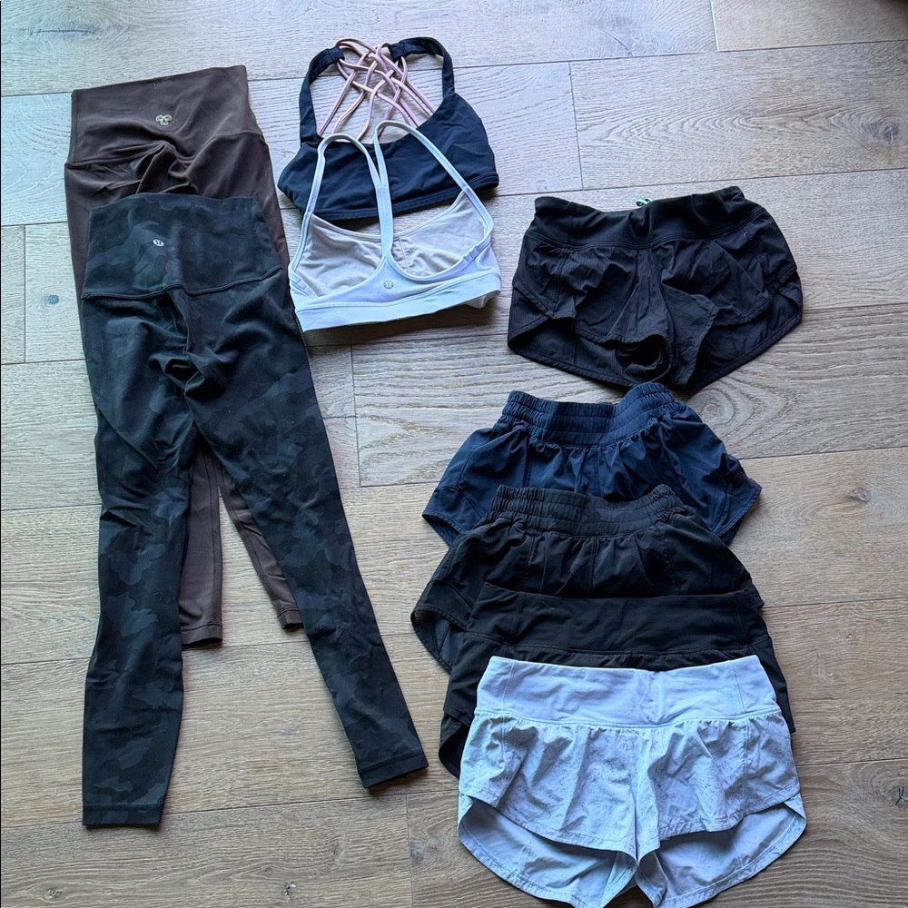 Kids Black and Brown Athletic Leggings and Shorts Set